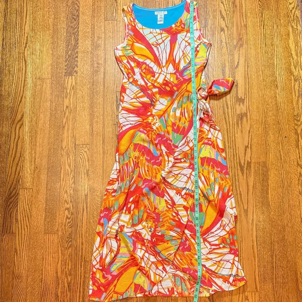 Robbie Bee Abstract Print Sleeveless Maxi Dress‎ Side Tie Size 8 Summer Beach